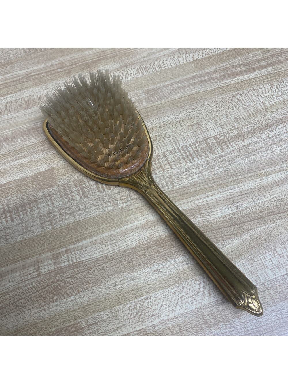 Gold-Tone Hair Brush Ornate Engraved Mid-Century Vanity Dressing Table 10”